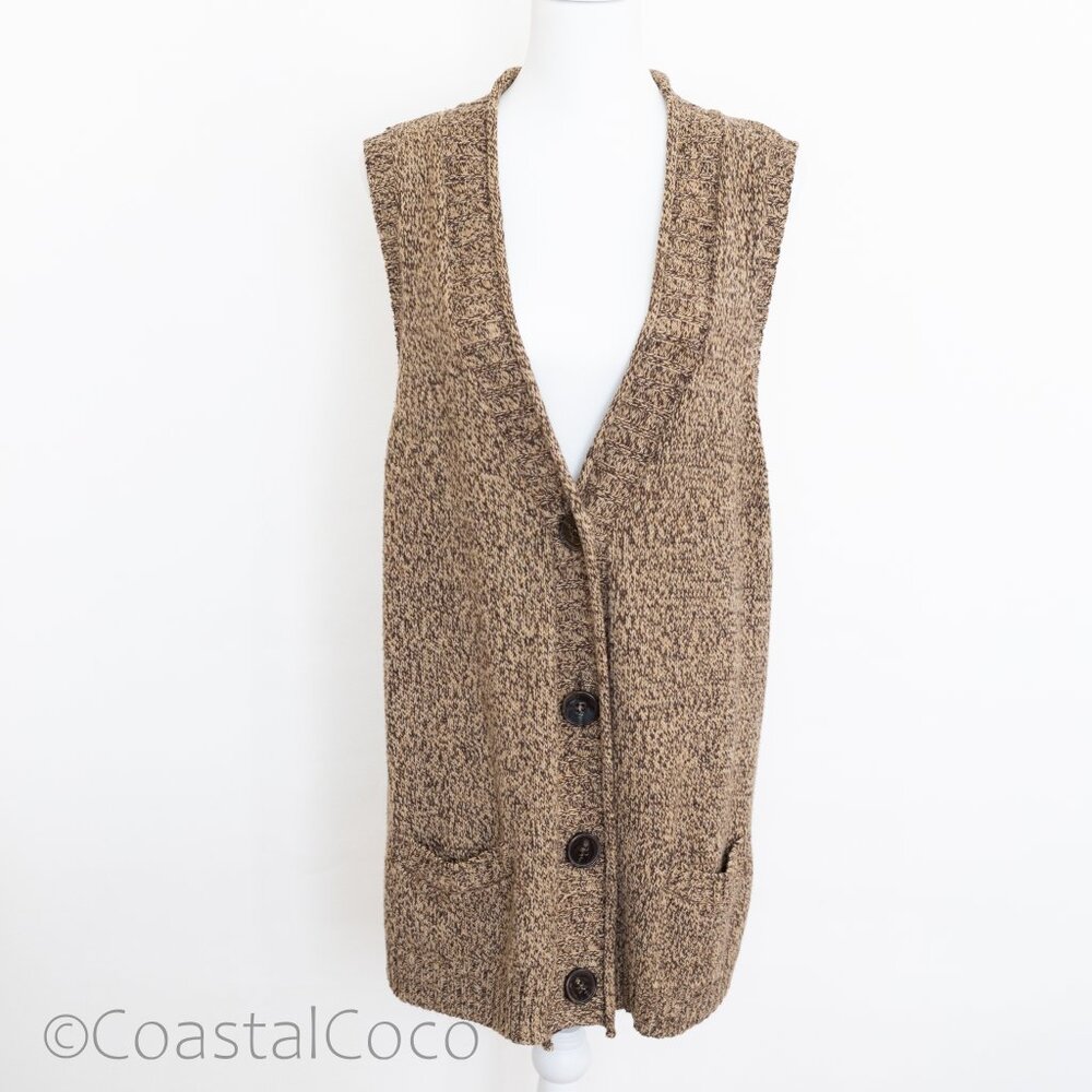 Retro Women's Knit Sweater Vest L Mocha Oversized 90s Y2K Eclectic Boho Academia
